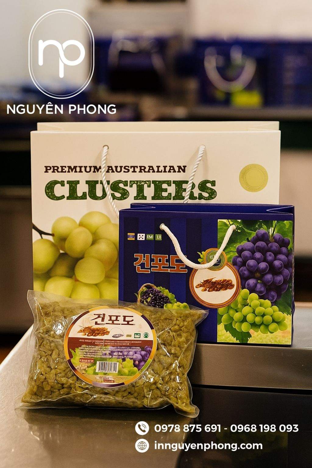 Mẫu túi giấy đựng nho khô thương hiệu 